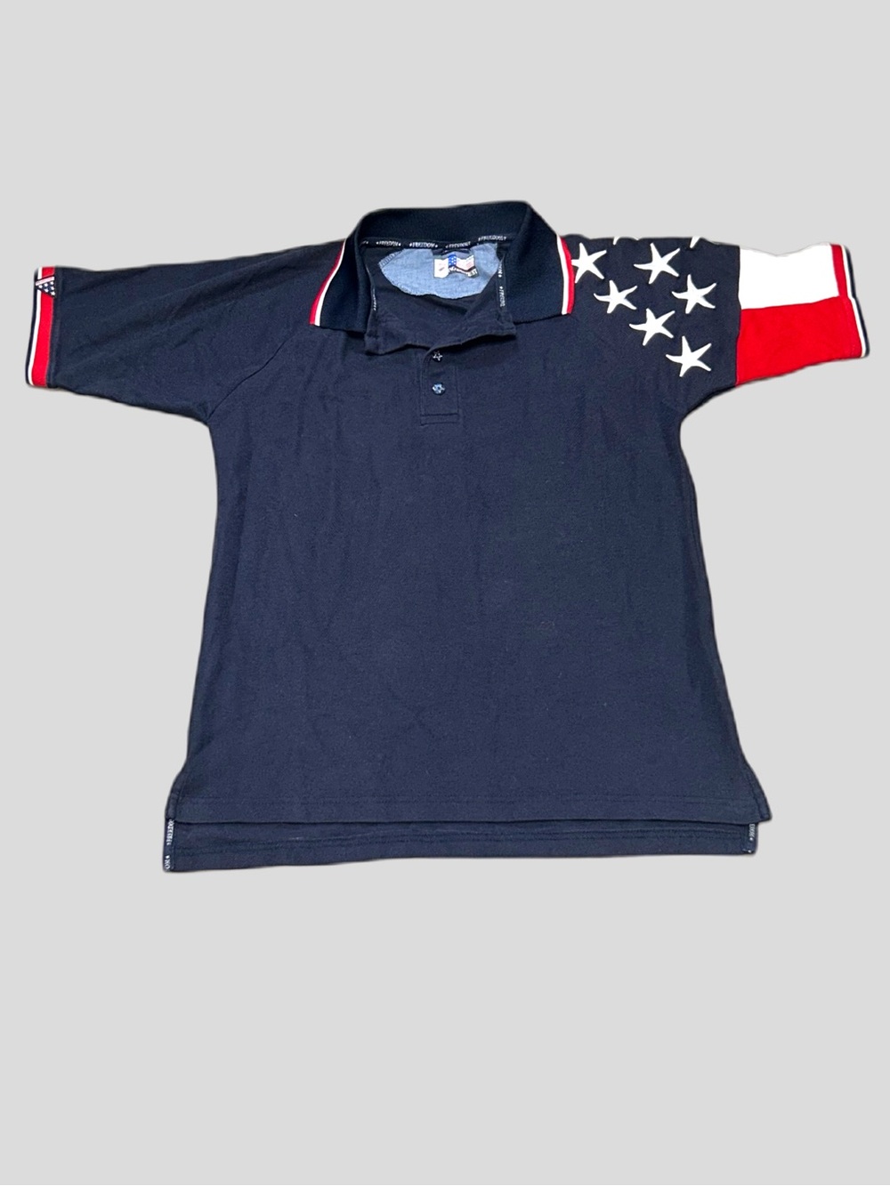 Rock Point Men's Polo Shirt Navy Red White Stars Cotton Size Medium Short Sleeve